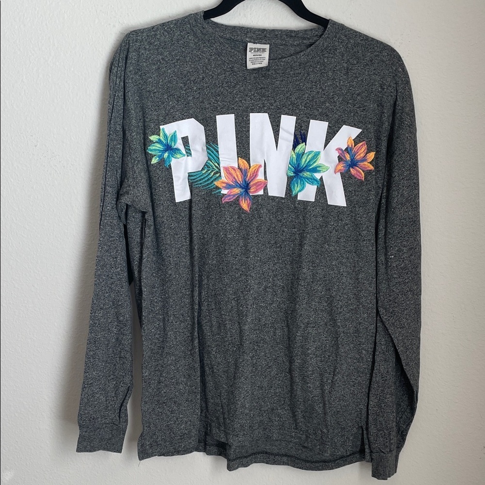 PINK Victoria's Secret Gray Shirt with Floral Logo